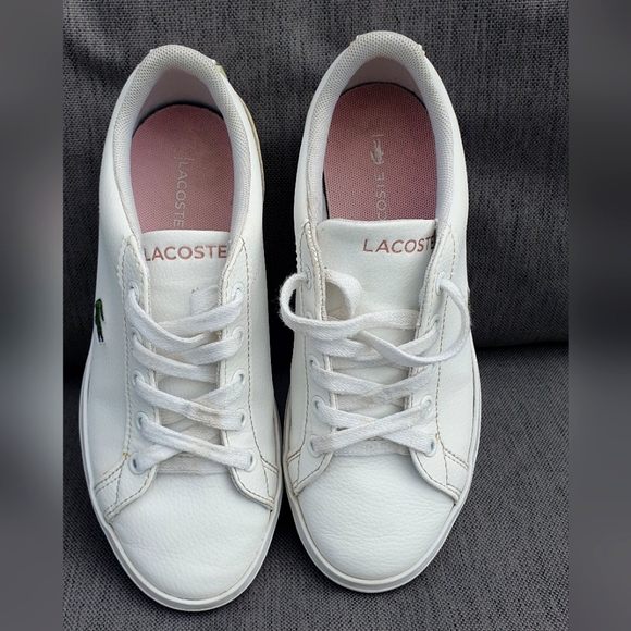 Lacoste Other - Lacoste Girls White Trainers Pink Detailing Vgc uk1 summer Sneakers